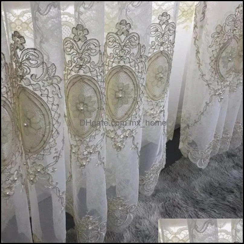 Luxury Bead and Velvet Embroidered Tulle Curtain For Living Room Bedroom Window Screen Custom European Royal Home Decor ZH033#4