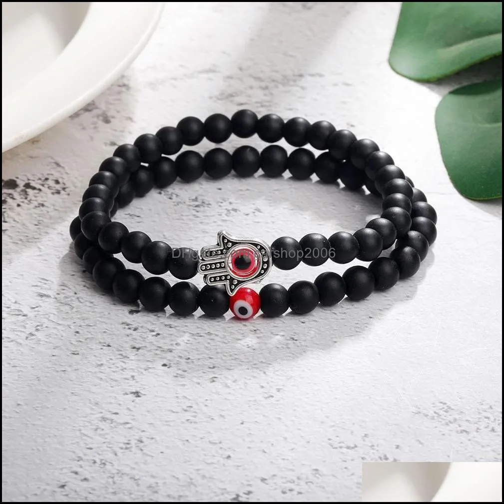 unisex casual matte beads hand link bracelet 6mm alloy natural stone fatima palm bangles for women & men gift