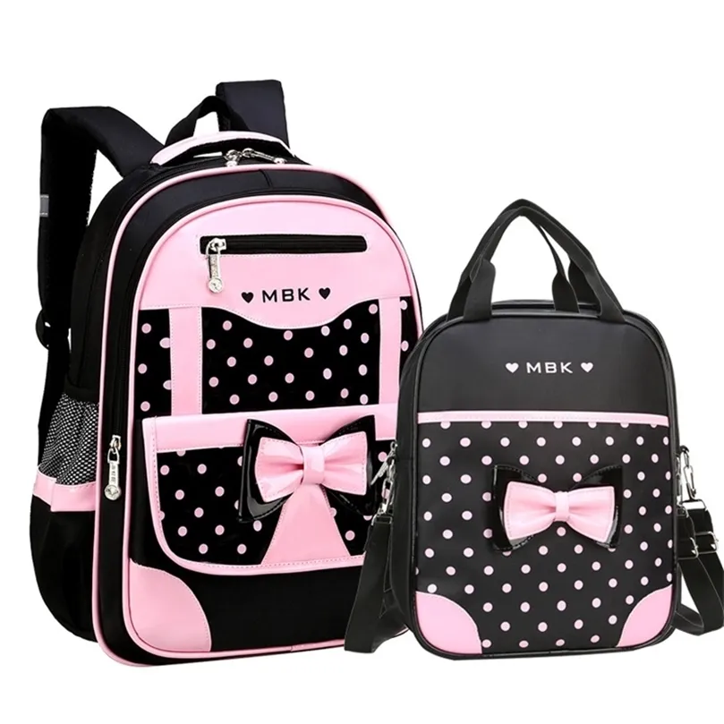 DIOMO de 6 a 12 anos de idade para a escola para crianças para meninas Fashion Dot Bow Bow School Backpack Stoping School The Gift for Girl LJ201225