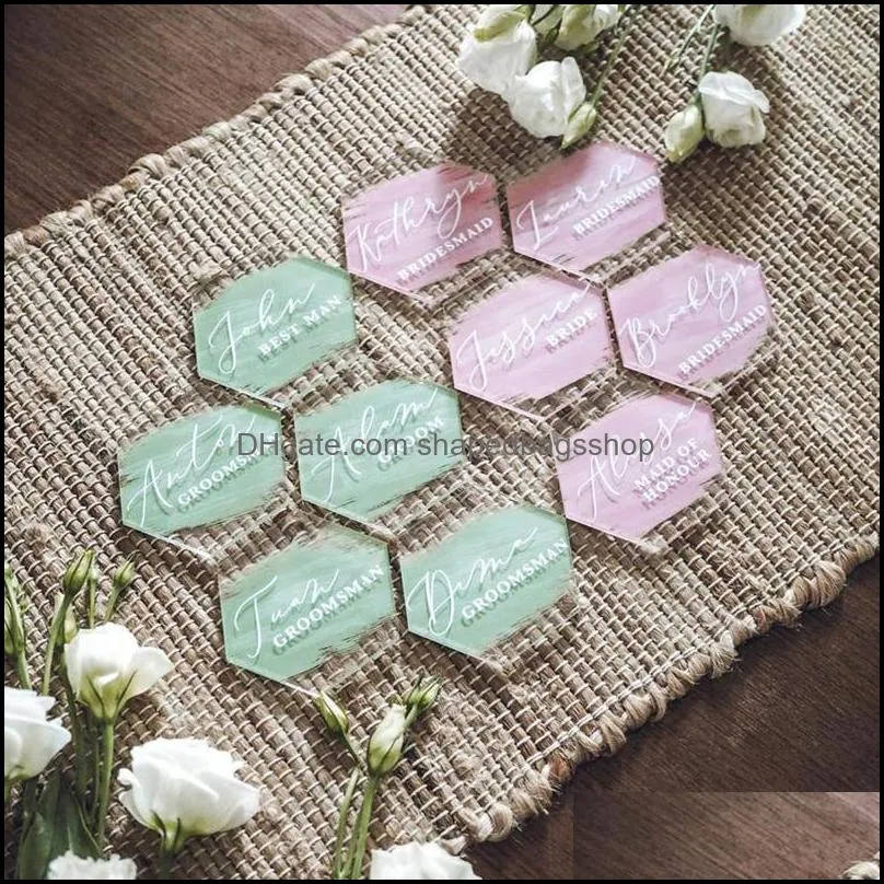 Greeting Cards 20pcs Clear Acrylic Hexagon Blank Place Laser Cut Sheet Plain Tiles Wedding Decoration For Table Numbers Guest Name