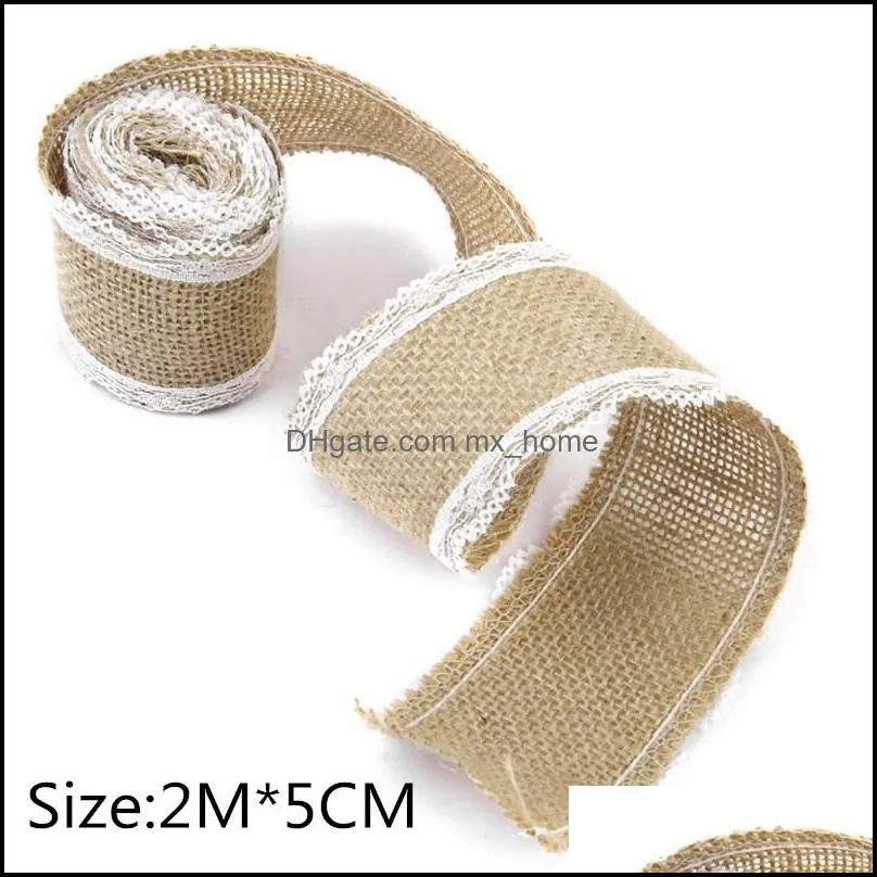 DIY Burlap Ribbon Vintage Wedding Centerpieces Decoration Sisal Lace Trim Jute Hessian Rustic Event Party Cake Supplies