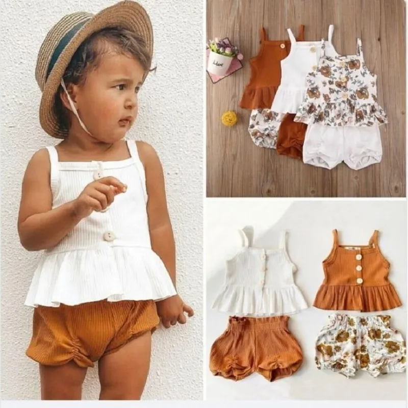 Kid Girl Summer Clothes Set Sleeveless Floral Print Tank Top Shorts infant toddler outfit 2021 newborn girl cotton children 2pcs