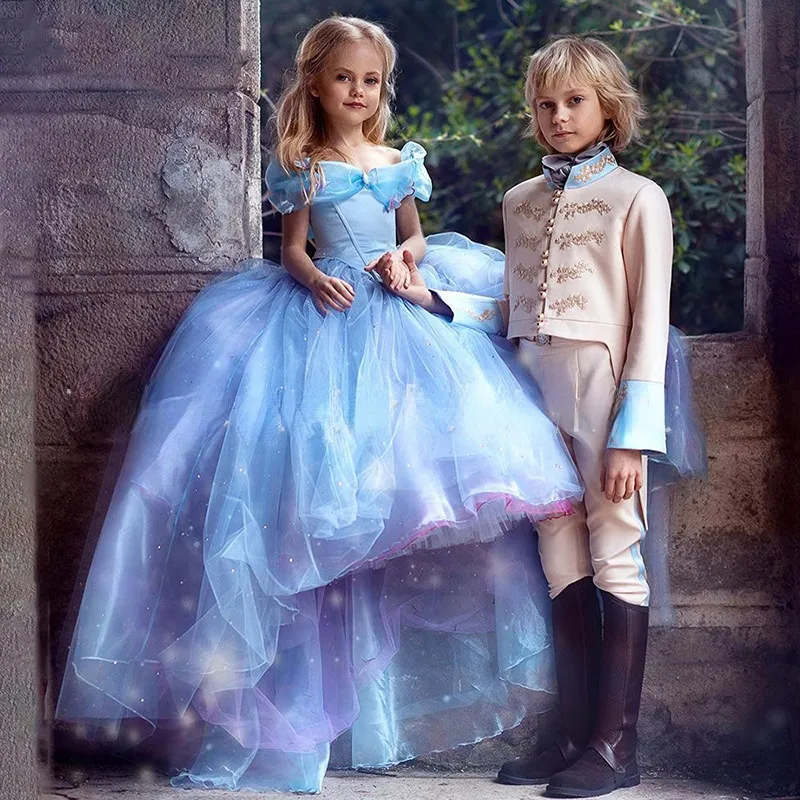 VeraQueen Girls Princess Pageant Dress - Off Shoulder Tulle Gown With Beaded Straps | Sky Blue Birthday Party Dress Size 14