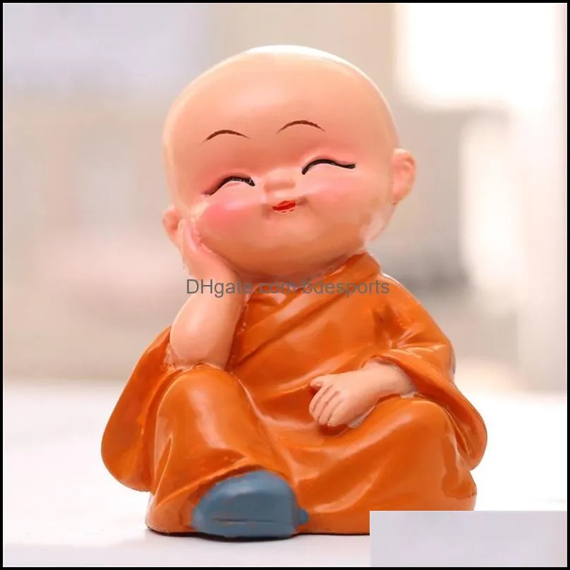 4 pcs/lot Creative Small Buddha Statue Monk Resin Figurine Crafts Home Decorative Ornaments car accessories 2303 T2