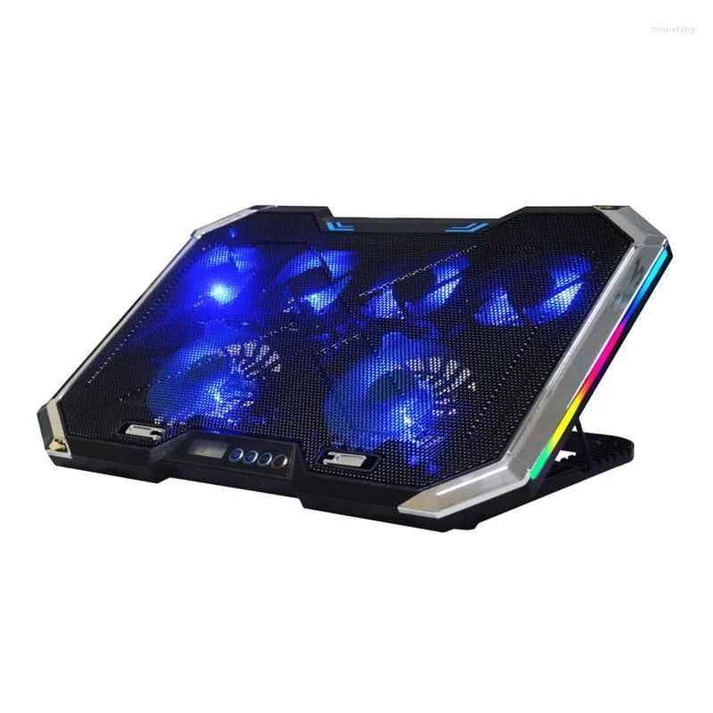 Fans Refirings Notebook Radiador 6 Pantalla LED Dos puertos USB Efecto de iluminación RGB para almohadilla de enfriamiento de laptop de 12-17 pulgadas Standfans