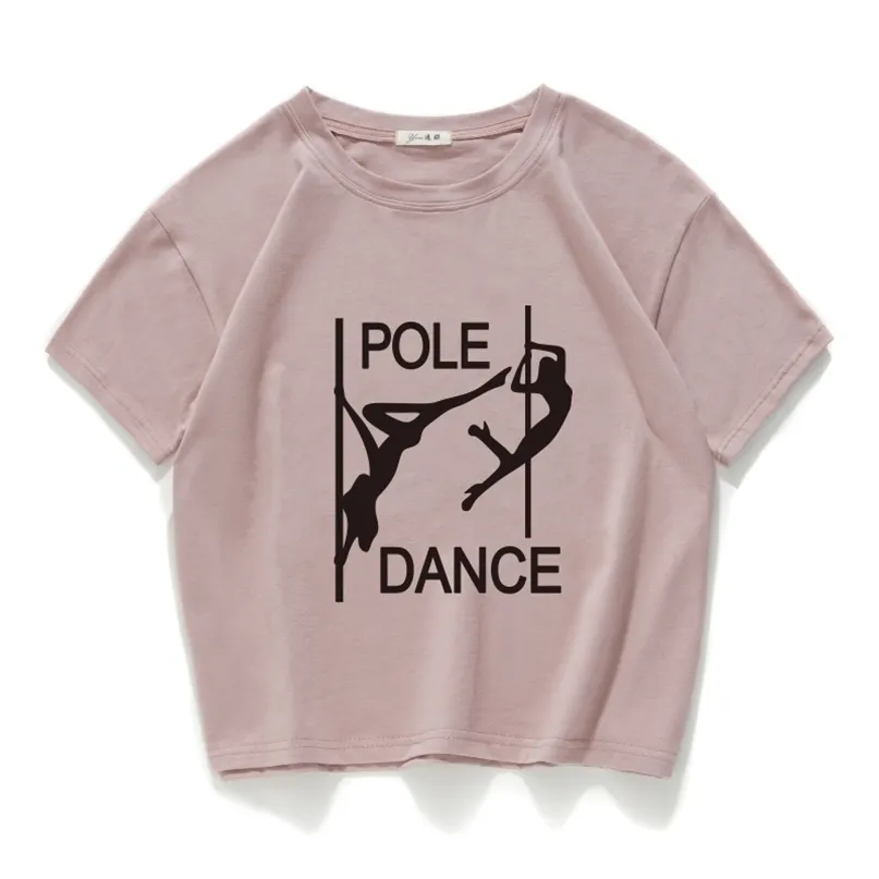 Pole Dance Gráfico engraçado Mulheres Casuais Crop Top 100% Algodão Curto Camiseta Mulheres Camisetas Verano Mujer Roupas Harajuku 220402