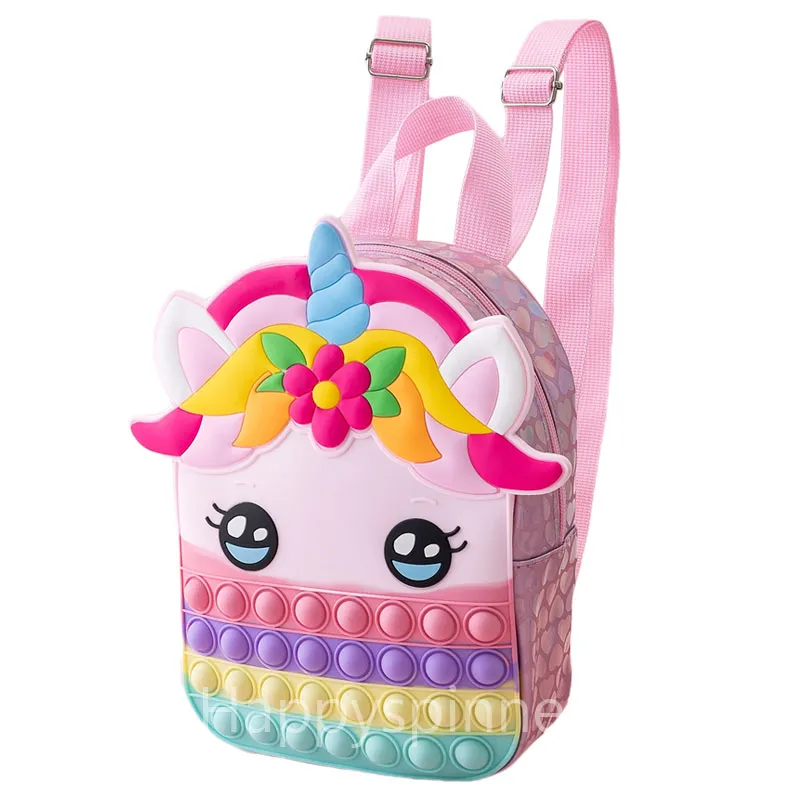Küçük kız tek boynuzlu at sırt çantası çocuk silikon çanta dekompresyon oyuncakları