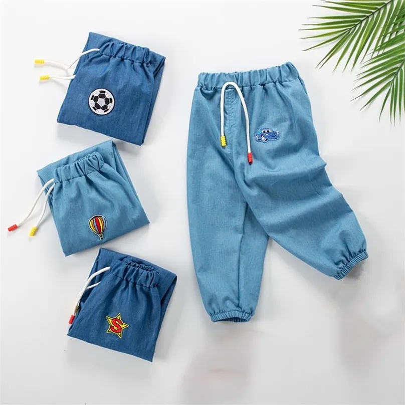 Summer Boys Mosquito Jeans Cute Pattern Design Casual Loose Pants For 12M5T Childrens Trousers Clothes Blue 220812