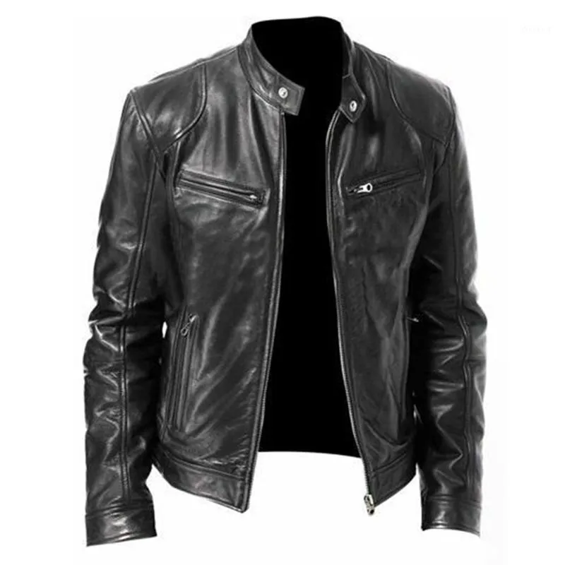 Autumn Male Leather Jacket Plus Size Black Brown Mens Stand Collar Coats Biker Jackets Motorcycle Men's