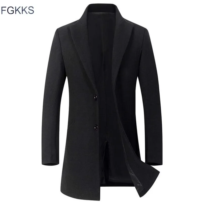 FGKKS Brand Men Winter Wool Blend Pat Men's Fashion теплый толстый шерстяной пальто Slim Fit Solid Color Sale Trench Poat 201222