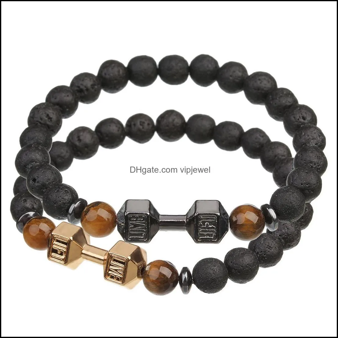 lava stone silver gold dumbbell tiger stone bead bracelet diy  oil diffuser bracelet for women men jewelry
