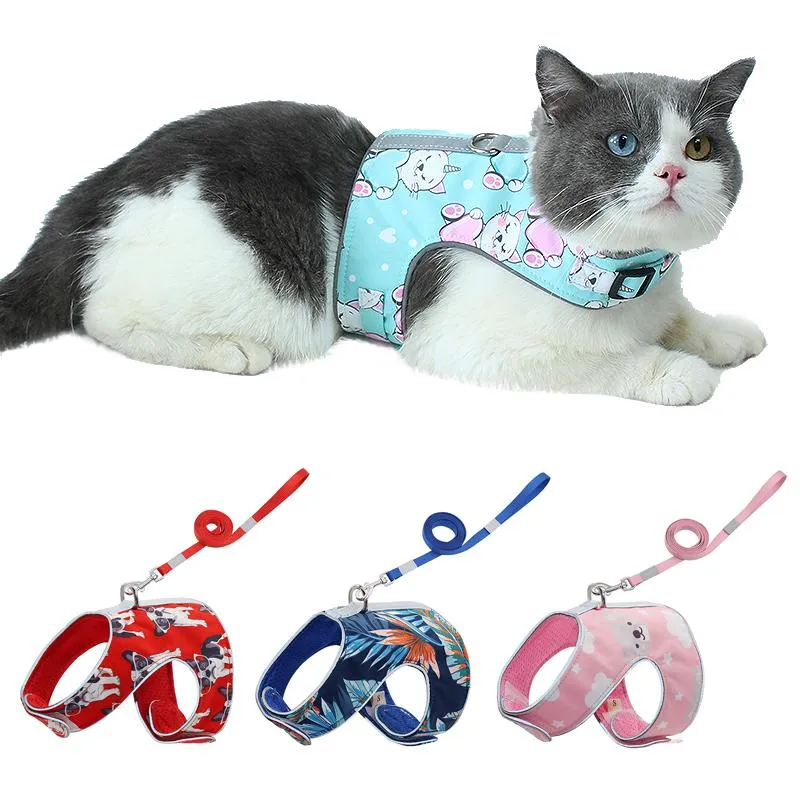 Colliers pour chiens et laisses pour chat, ensemble harnais et laisse, gilet avec bandes réfléchissantes, maille respirante réglable pour chaton, chiot, jouets pour chiens