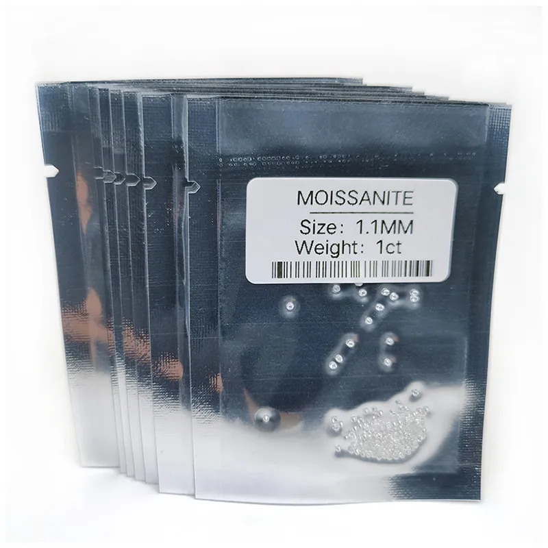 Proveedor de fábrica de piedras preciosas sueltas Moissanite de 0.7 mm a 2.6 mm Def VVS1 Melee redondeo Moissanites Precio al por mayor por quilates