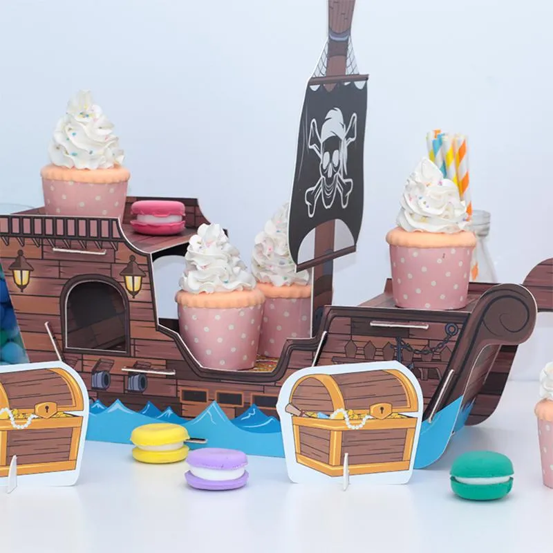 Feestdecoratie piratenbenodigdheden schip rietjes uitnodigingen hangende decor voorkeuren doosjes tassen papieren cake topper kinderen verjaardag