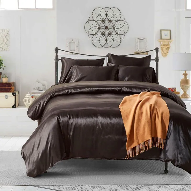 Satin Silk Bedding Set Home Textile King Size Bed Clothes Duvet Cover Flat Sheet Pillowcases Wholesale