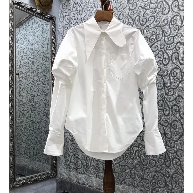 Women's Blouses shirts asymmetrische blanke vrouwen puff mouwen losse elegante kantoor dame buitenkleding jassen topkwaliteitswomen's