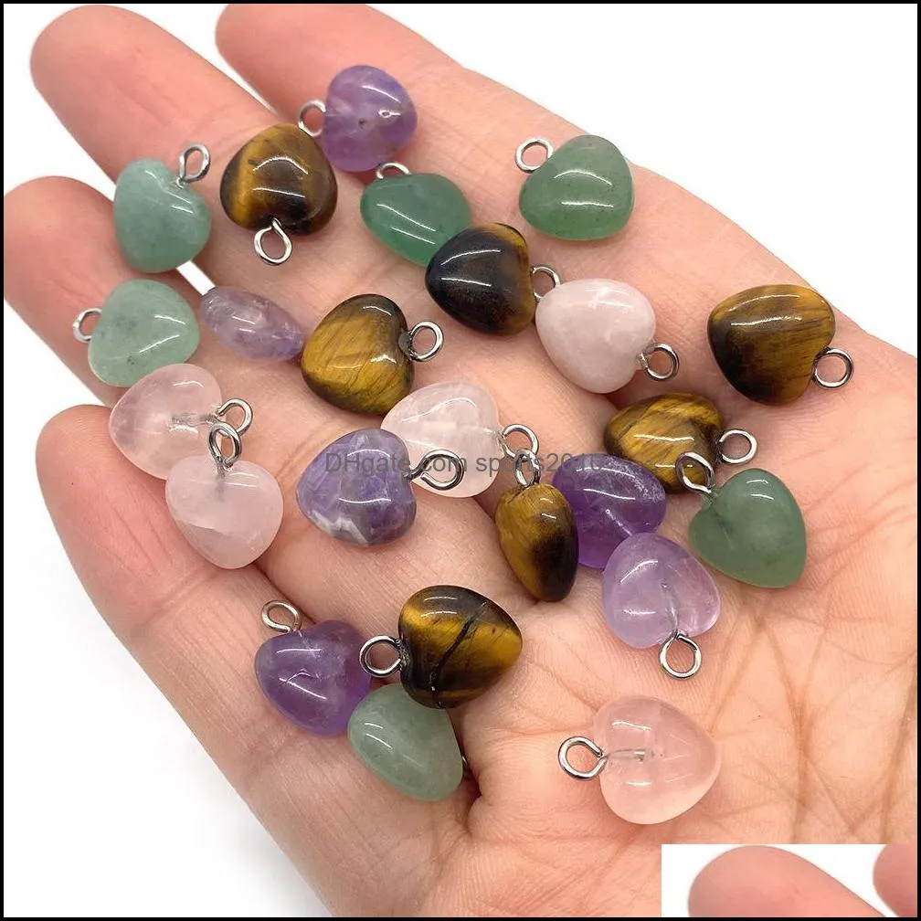 10mm mini natural crystal agate stone love heart charms rose quartz pendants trendy for jewelry making sports2010