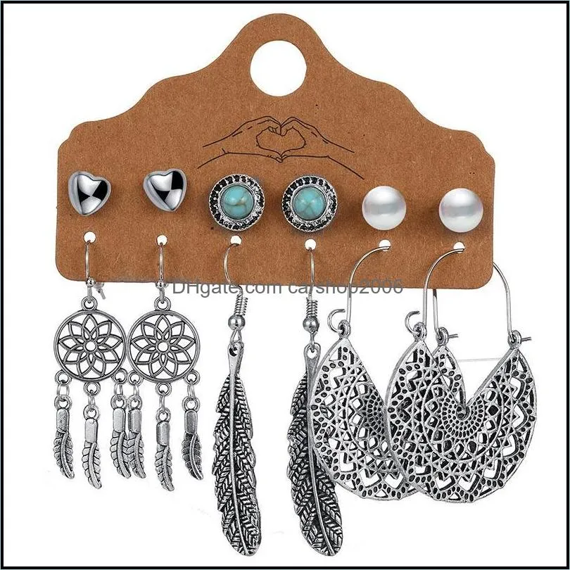 Boho Ethnic Silver Color Earrings Set For Women Vintage Wood Tassel Dangle Earring 2020 New Fashion Earrings Jewelry