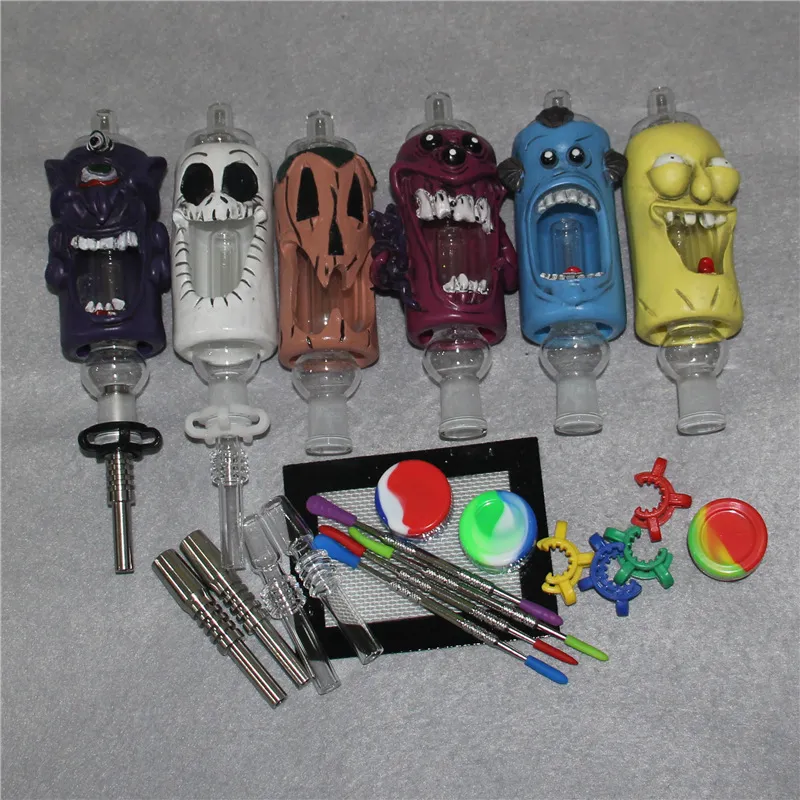 Hookahs 6 Styles Cartoon Resin Nectar Kit Micro Nector 14mm with Metal Nail Glass Nectar Smoking Pipe water pipes wax dabber tools