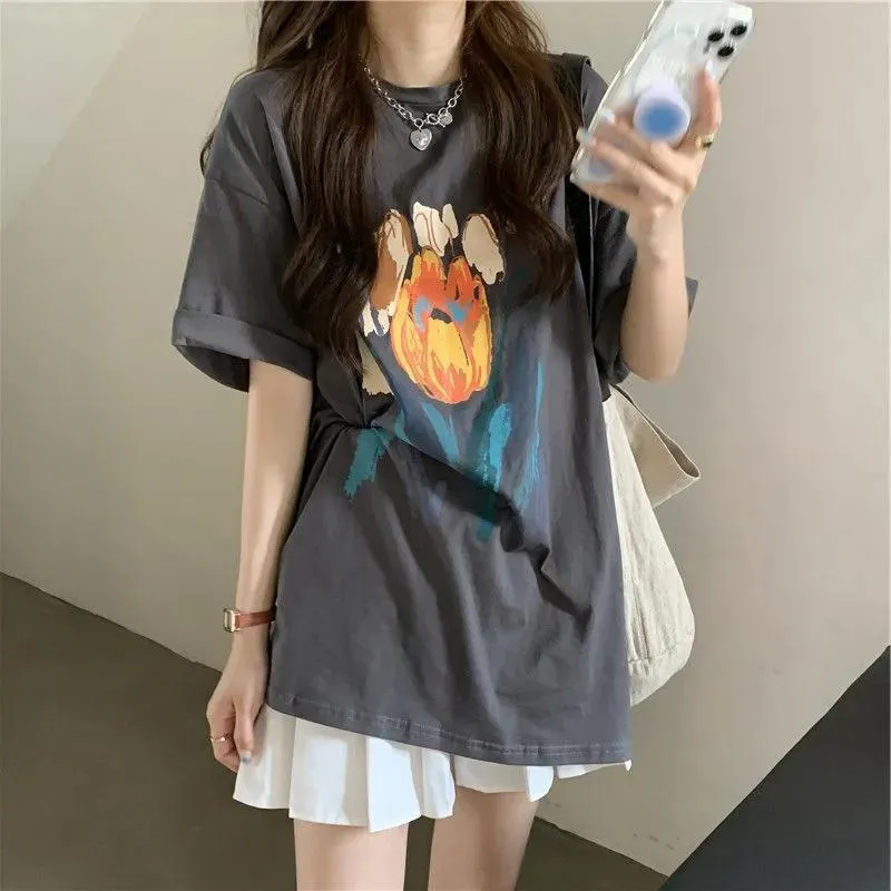 Women's T-Shirt Big Size 6XL 150kg Summer Flower T Shirt Short Sleeve TShirt For Women Casual Floral O Neck Ladies TeesWomen's