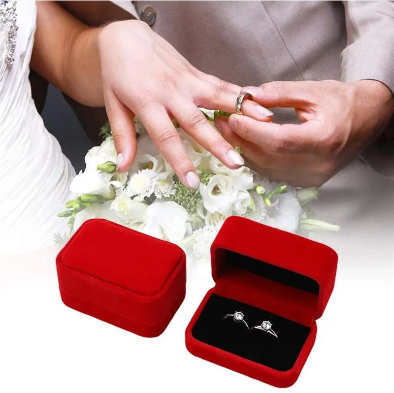 Jewelry Box Velvet Double Ring Case Earring Ring Pendant Display Boxes Storage Organizer Holder Gift Package for Women Girls