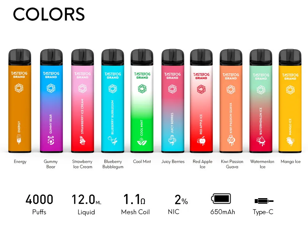 JC China OEM wiele kolorów Owoce smakowe Vape Pen 650MAH ładowalny akumulator Atomizer 12 ml olej niska cena z dobrą jakością jednorazową elektroniczne cygaro 4000PUFF