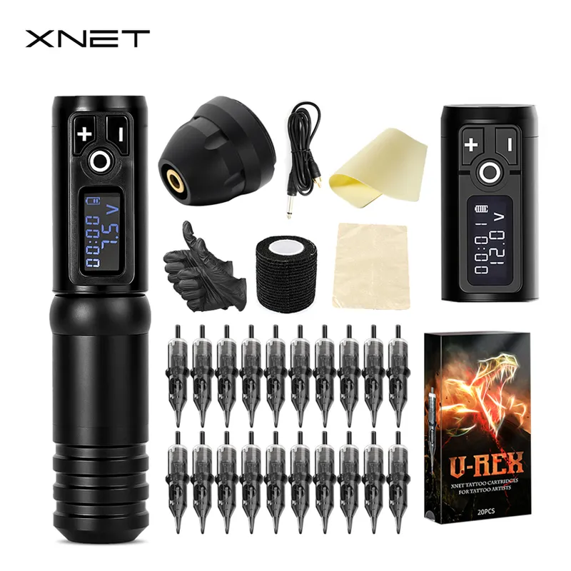 XNET Flash Wireless Tattoo Machine Kit Battery Pen Portable Power Coreless Motor Digital LED Display Tattoo Equipment مع Cartr 220728