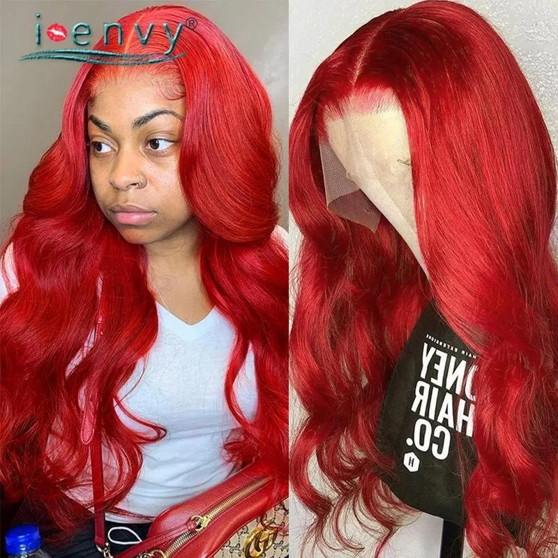 Koronkowe Peruki Ciało Wave Red Burgundia Front Human Hair Frontal dla Kobiet Pre Zieszany Peruvian Remy