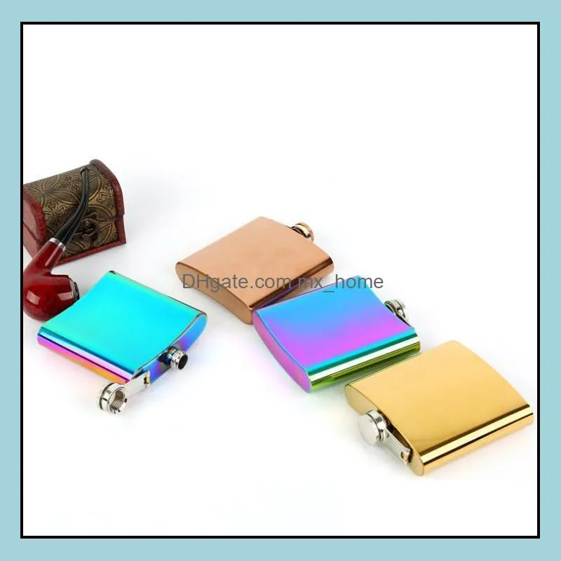 new 6oz cooper color and rainbow color plate stainless steel hip flask with free funnel sn3361