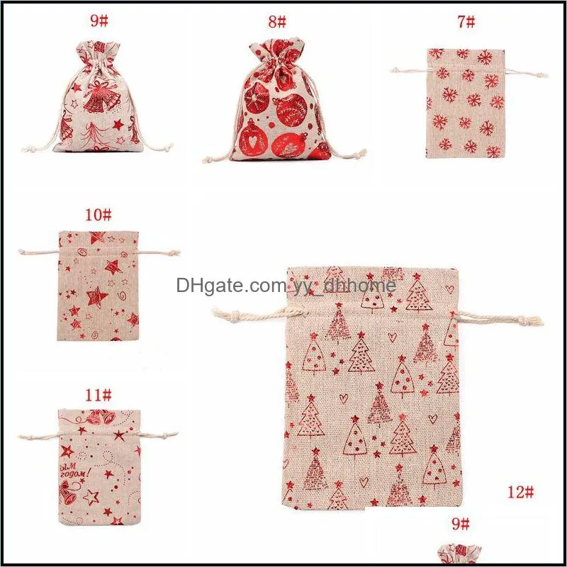 christmas gift bag cartoon santa claus candy bag snowman xmas tree print canvas bag drawstring sack bags christmas party supplies dbc