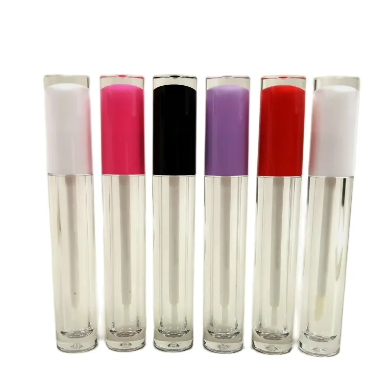 Custom No Logo 5ml Round Clear Lip Gloss Tubes Containers Wholesale Pink Purple White Empty Lipgloss Tube Lip Blam Lipstick Bottle Cosmetic Packaging Container