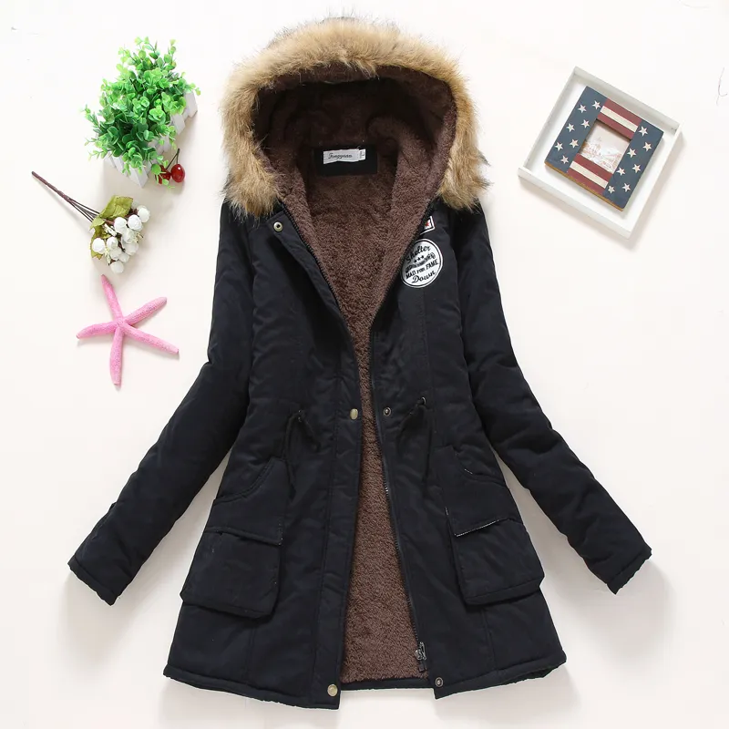 Veste d'hiver Femmes Veste ouatée Vêtements d'extérieur pour femmes Slim Manteau à capuche d'hiver Long coton rembourré Col de fourrure Parkas Plus Taille 201201