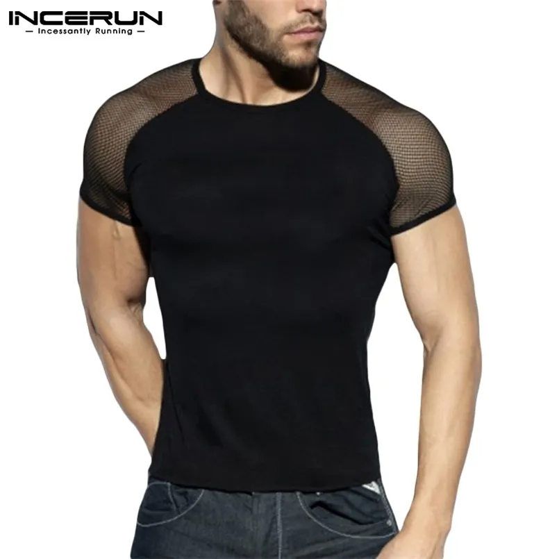 Модная мужская футболка сетчатая пэчворчатая уличная одежда для экипажа шеи с коротким рукавом.