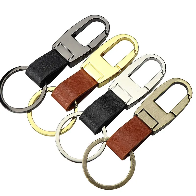 Mannen Stijl Classic Real Black Brown Leather Sleutelhanger Metal Auto Sleutelhanger te koop