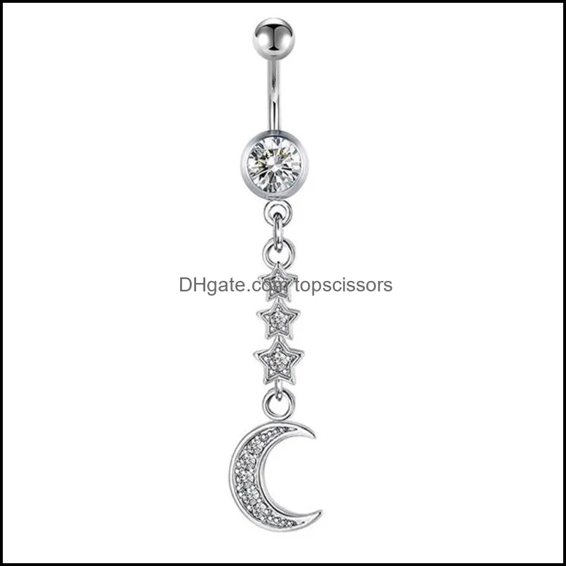 dangle moon star belly barbells women body jewelry cubi zirconia navel rings for salon and piercing supplies