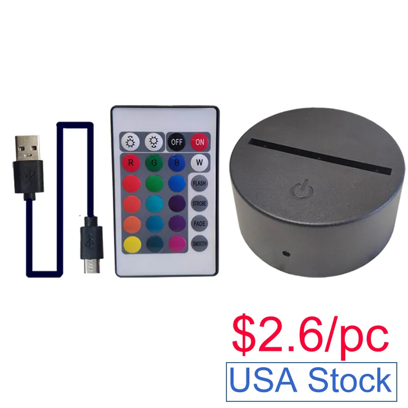 3D LED 7 Colors Night Light Base, op afstand voor kinderen vakantie brithdday cadeaus USB kabel touch control bureaulamp