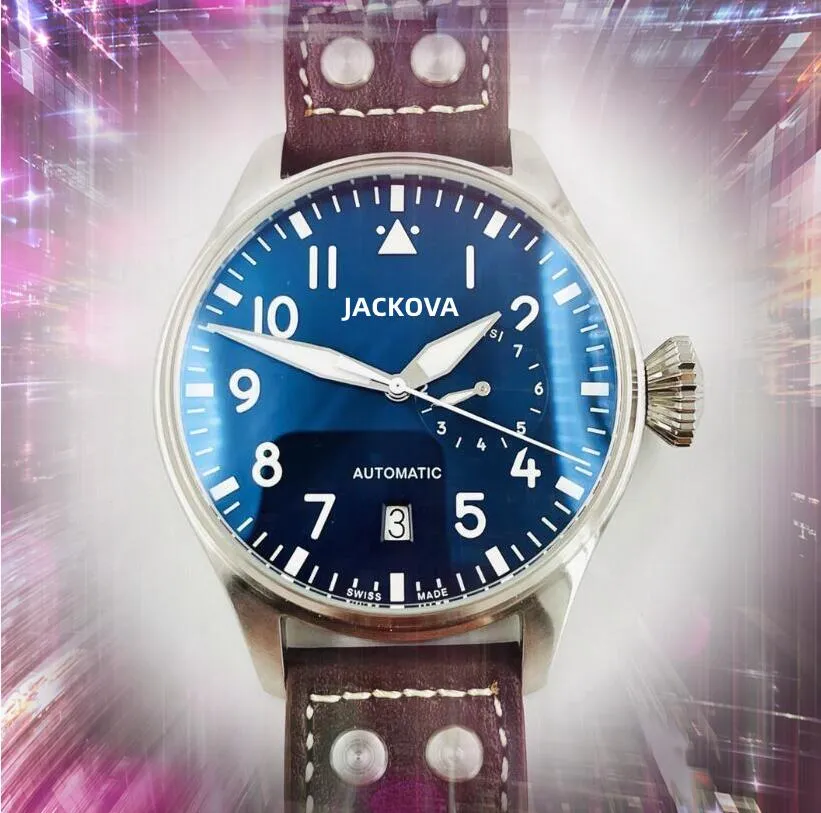 Grande montre mécanique pour hommes, ceinture en cuir véritable, remontage automatique, étanche, minuterie, horloge 45mm
