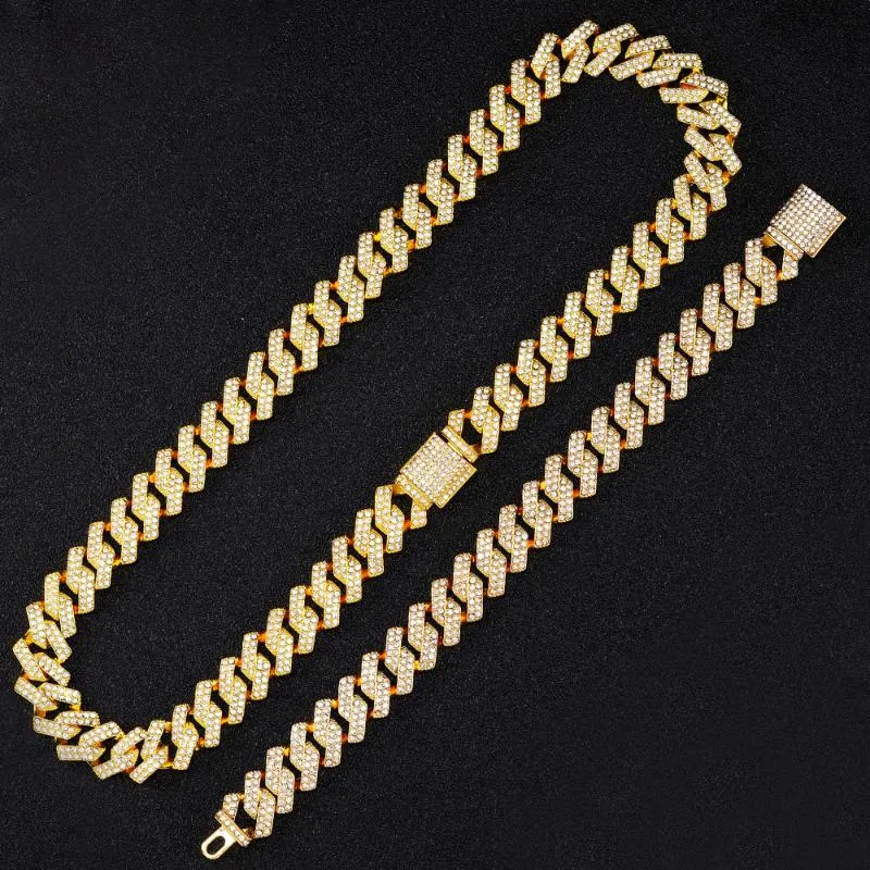 Chains Hip Hop 15MM Heavy Prong Cuban Chain Necklace Bling Crystal Iced Out Rhinestones For Men Jewelry NecklaceChainsChains