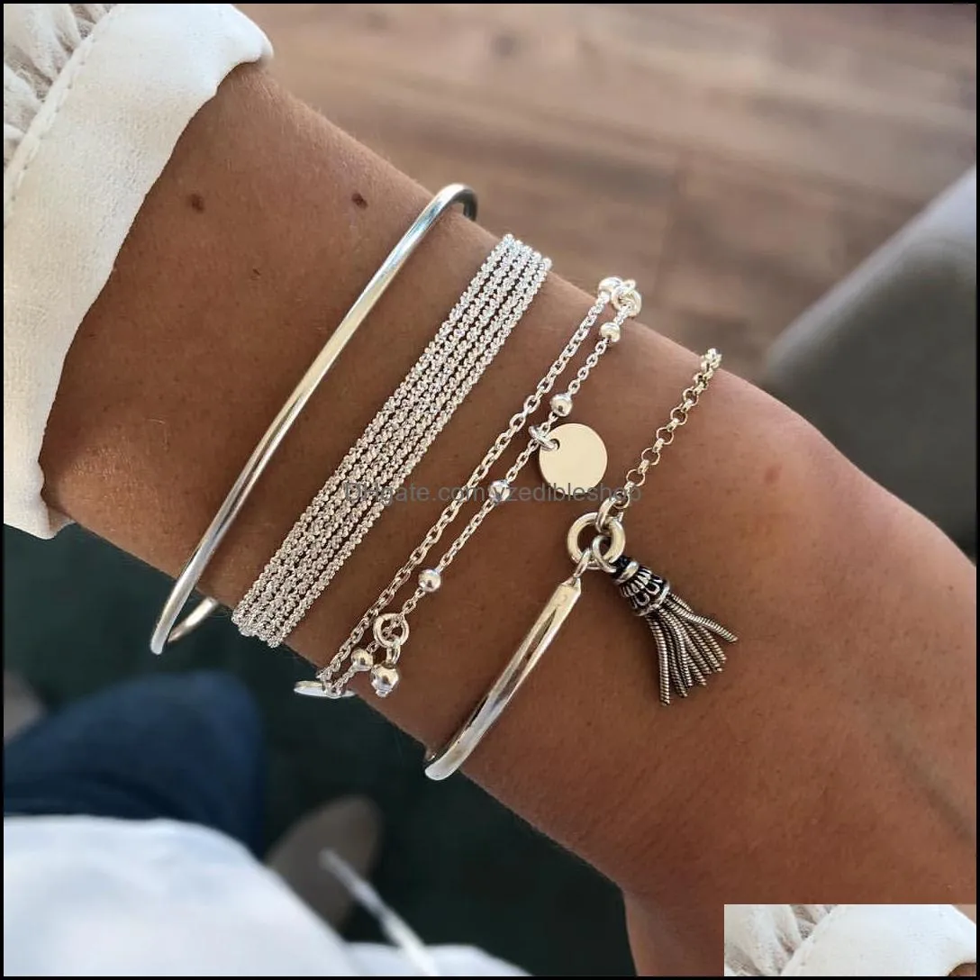 Fashion 925 Silver Bracelet Female Cute Simple Knot Tassel Open Cuff Bracelet Hypoallergenic Jewelry Set IB09031