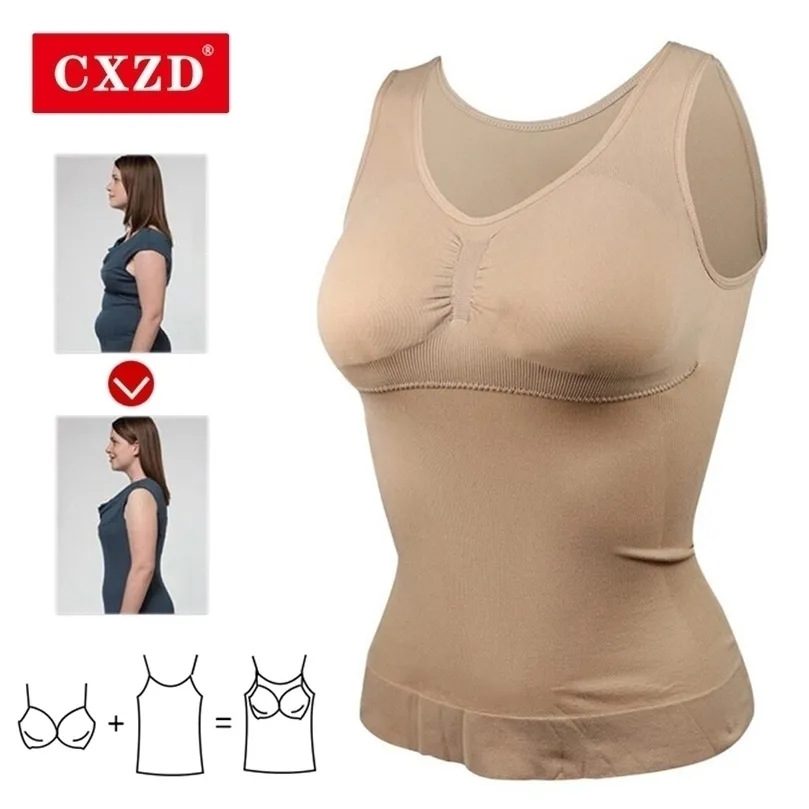 CXZD Women Shapewear Padded Mage Control Tank Top Slimming Camisole avtagbar kroppsformning Compression Vest Corset 220628