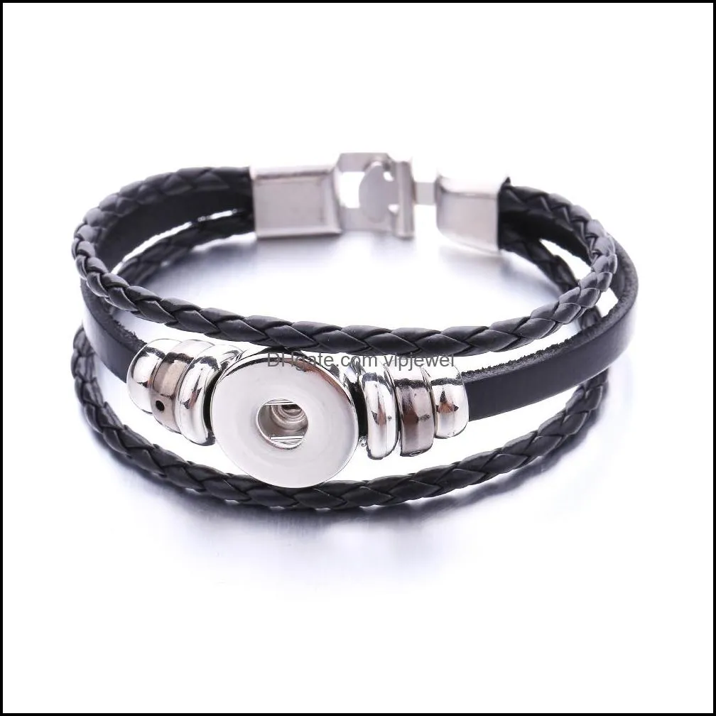 Bracelets porte-bonheur bijoux mode 18Mm bouton pression Bracelet cuir Pu boutons pression bricolage pour femmes hommes Dhrit