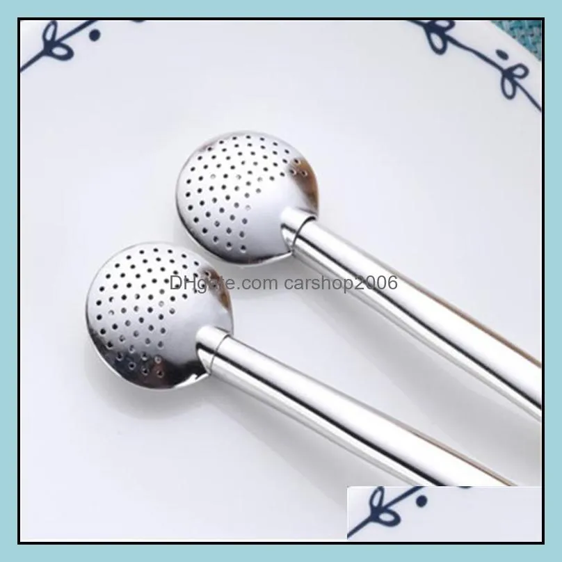 304 stainless steel spoon straw round head filter spoon straw mate tea drinking 19cm barware wholesale