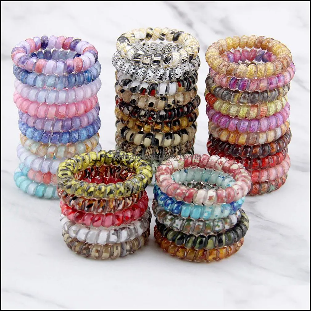 Hair Accessories Baby Kids Maternity 10Pcs/Lot Telephone Wire Hairbands Camouflage Print Tie Rubber Band Accessori Dhejh