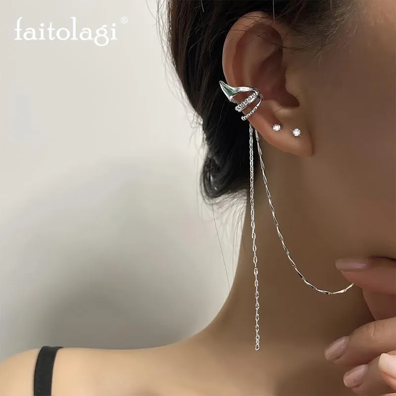 Clip-on-Ohrringe mit Schraubverschluss, Punk-Fee-Clip-Ohrringe, Gothic, lange Quaste, Ohr, kein Piercing, für Frauen, cooles Mädchen, einzigartige Kette, Ohrschmuck, PartyClip-