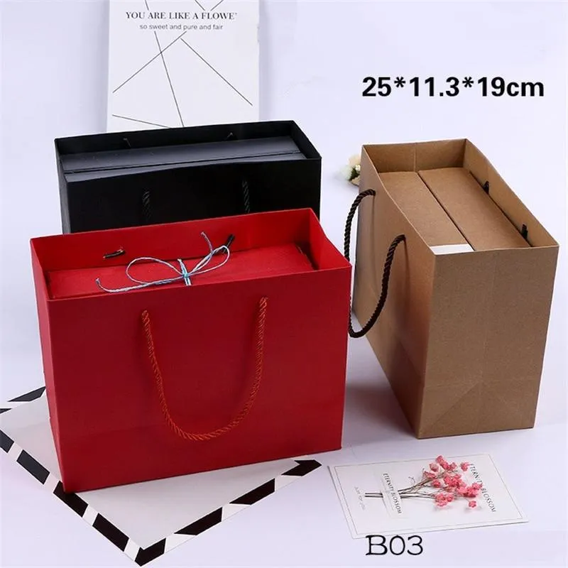 Подарочная упаковка Крафт бумажный пакет с ручкой 25x11.3x19cm свадебный день рождения рождественский год.