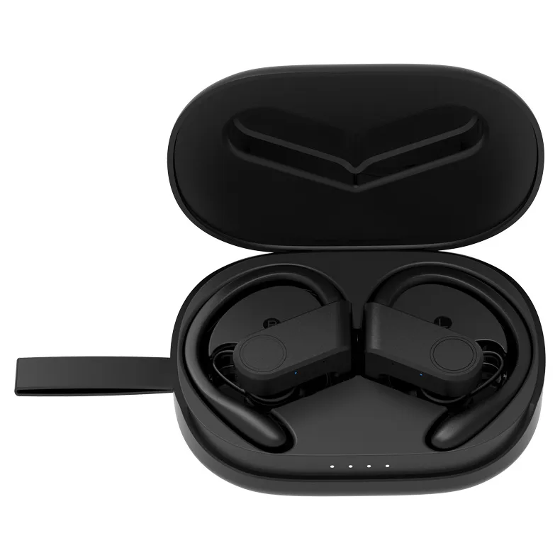 TWS Kablosuz Bluetooth Kulaklıklar Earhook Earhook Sports Su Geçirmez Ter Geri Dönüşü HD Apple Android Cep Telefonları Güç Bankası Kulaklığı 1000mah Şarj Kutusu