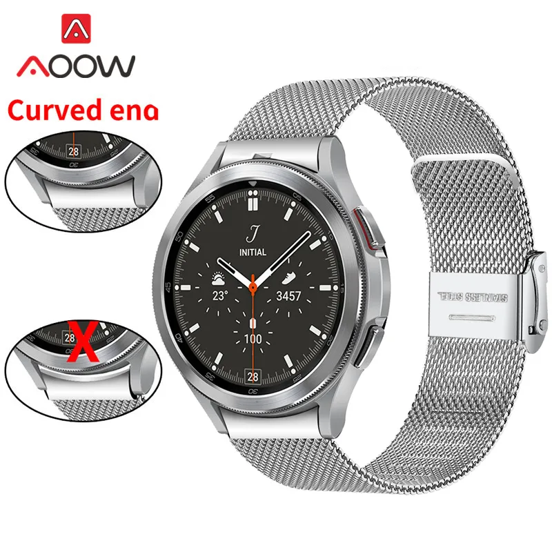 Correa milanesa sin espacios para Samsung Galaxy Watch4 Classic 46 mm 42 mm / reloj 4 44 mm 40 mm Banda de muñeca Pulsera de bucle de metal con extremo curvo 220622