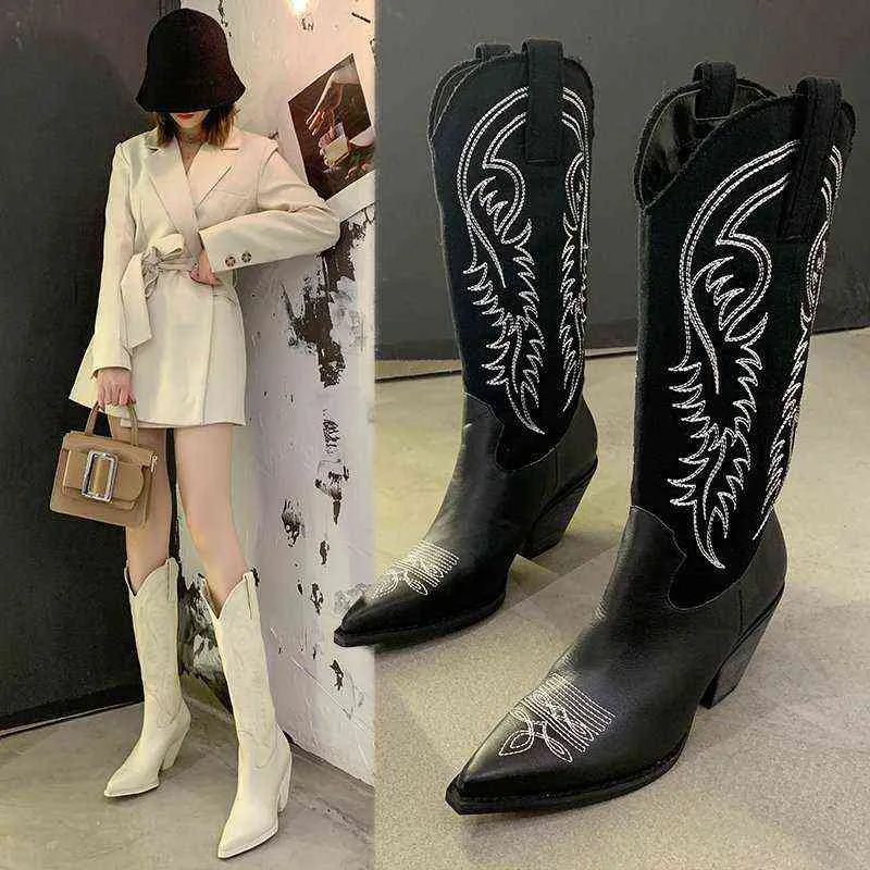 HBP White Denim Boots for Women Shoes Net Red Thin Thined Pointed Venend's Keel's Keel's Women's NOT أكثر من ارتفاع الركبة 220725