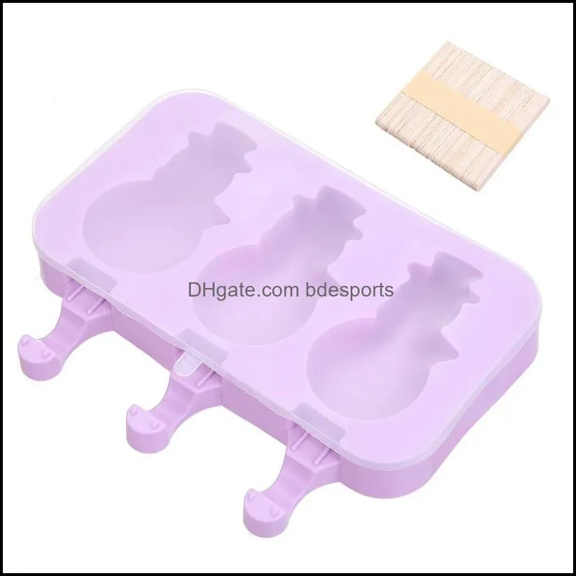 Cute Silicone Ice Cream Mold Purple Snowman Mould One-Piece Homemade Popsicle Tray DIY Bear Paw Oval Ice Cube