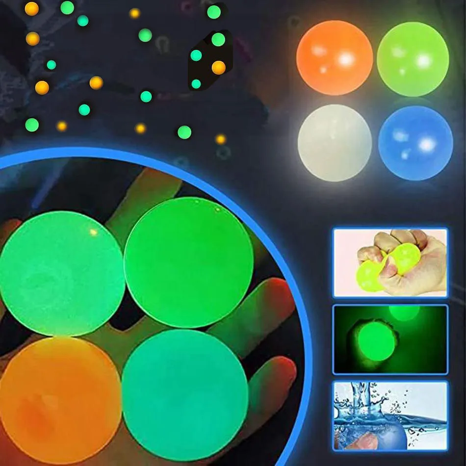 Fidget Zabawki Sufit Stresowy Glow W Dark Sticky Balls for Autyzm ADHD Lęk Antrome Relief Sensory Toy Gifts